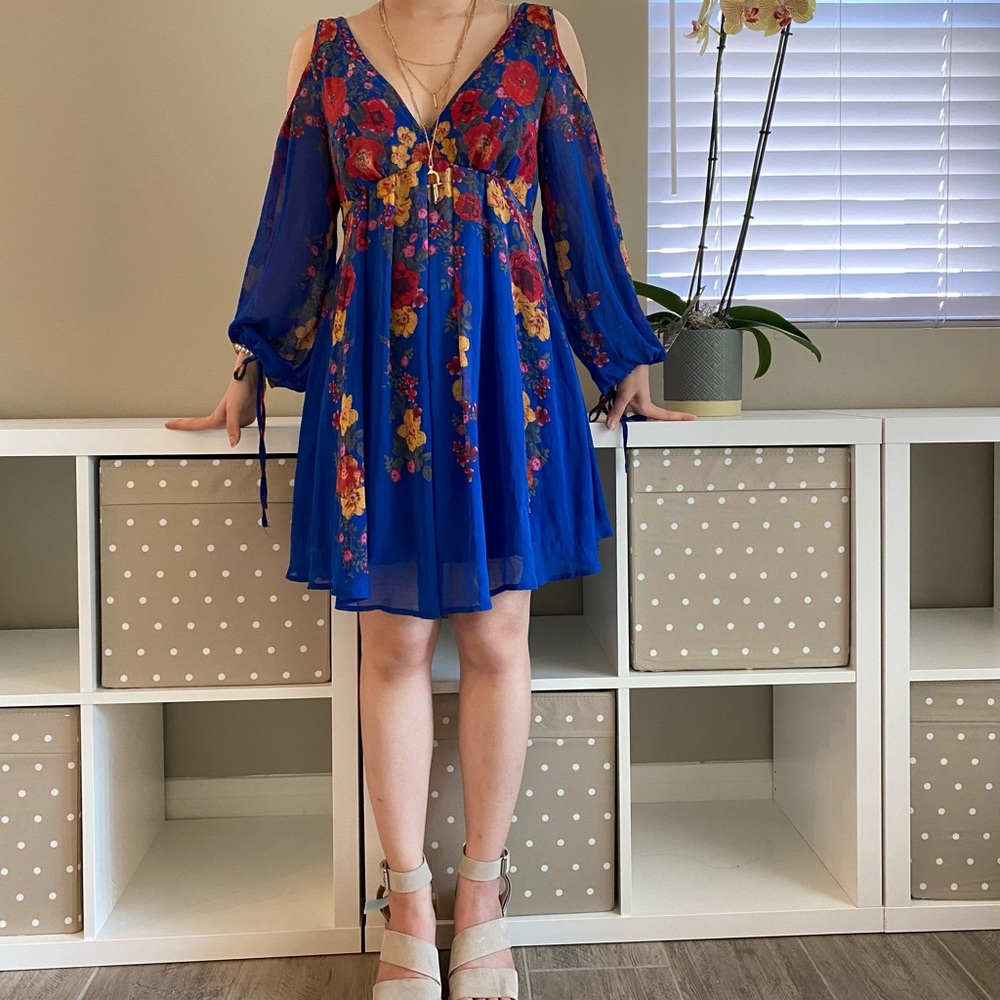 FreePeople Mini Dress Cold Shoulder Floral Chiffon